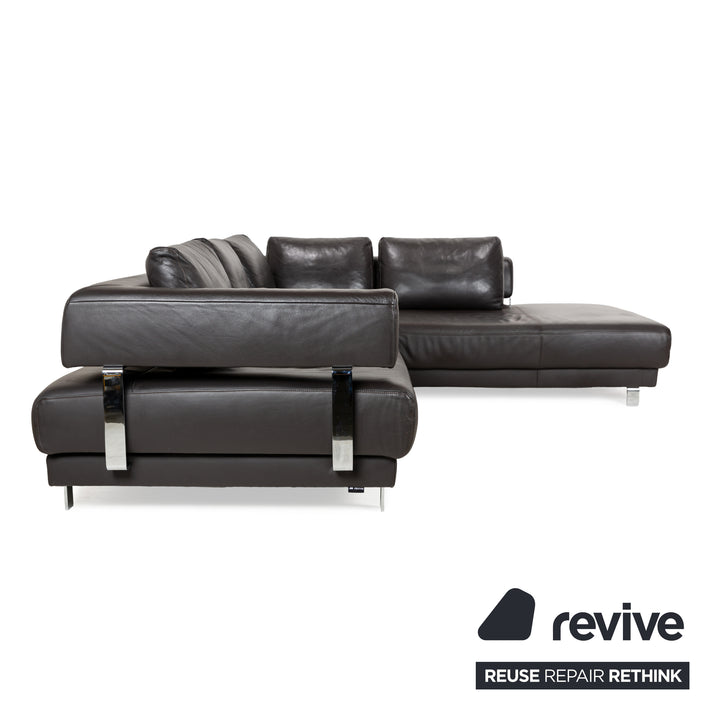 Ewald Schillig Brand Face Leather Corner Sofa Brown Dark Brown Récamiere right manual function Sofa Couch