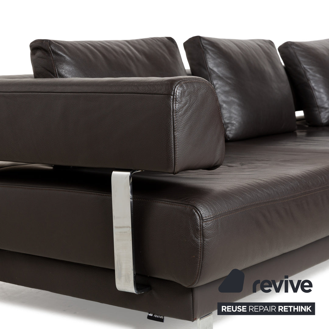 Ewald Schillig Brand Face Leather Corner Sofa Brown Dark Brown Récamiere right manual function Sofa Couch