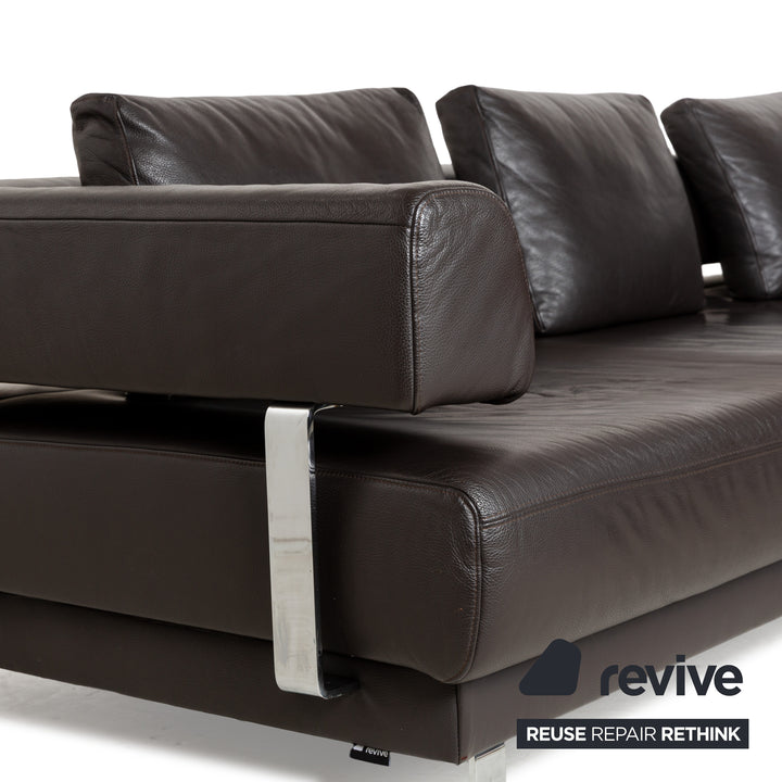 Ewald Schillig Brand Face Leather Corner Sofa Brown Dark Brown Récamiere right manual function Sofa Couch