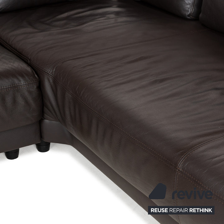Ewald Schillig Brand Face Leather Corner Sofa Brown Dark Brown Récamiere right manual function Sofa Couch