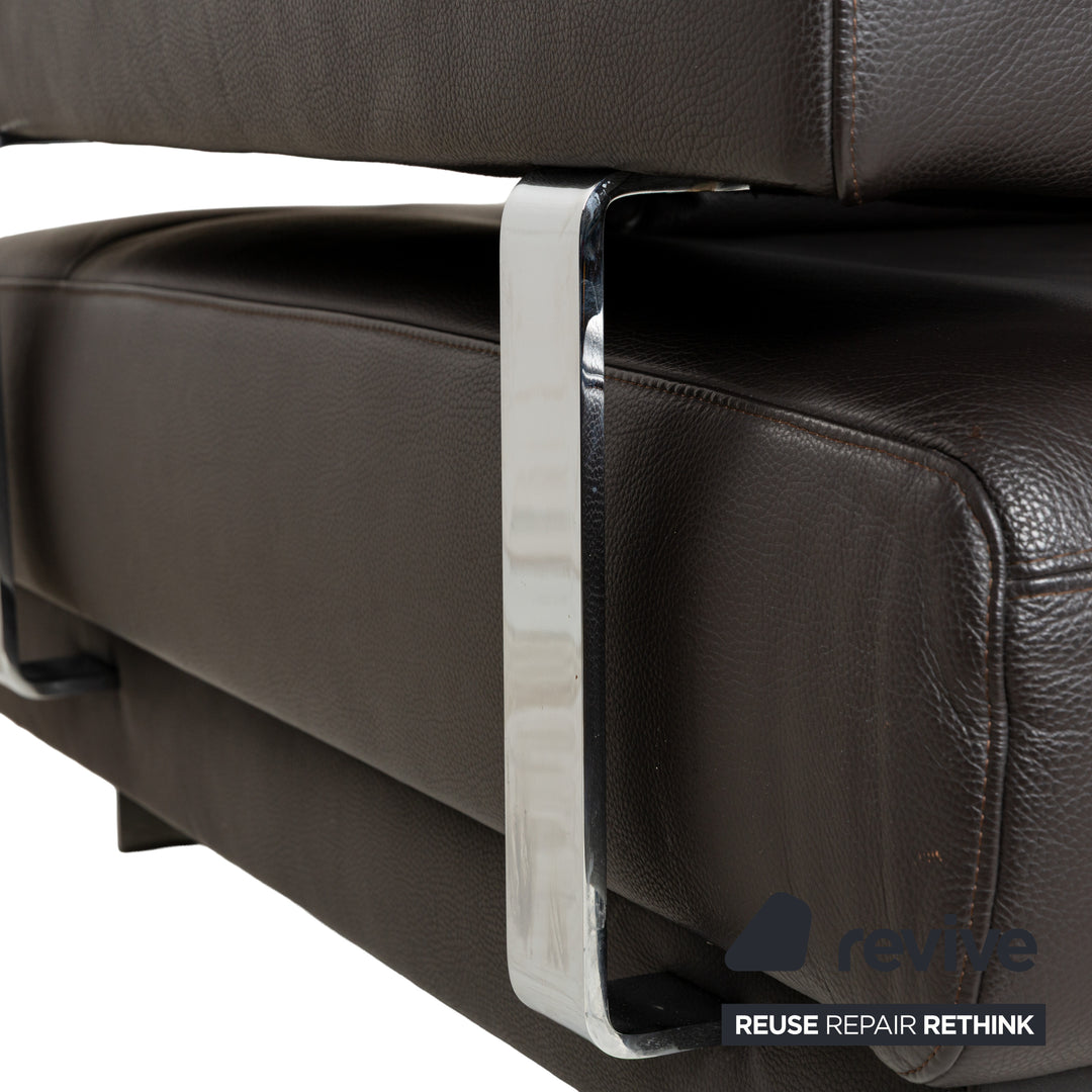 Ewald Schillig Brand Face Leather Corner Sofa Brown Dark Brown Récamiere right manual function Sofa Couch
