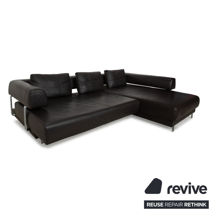 Canapé d'angle droit en cuir marron foncé Ewald Schillig Brand Face Recamiere