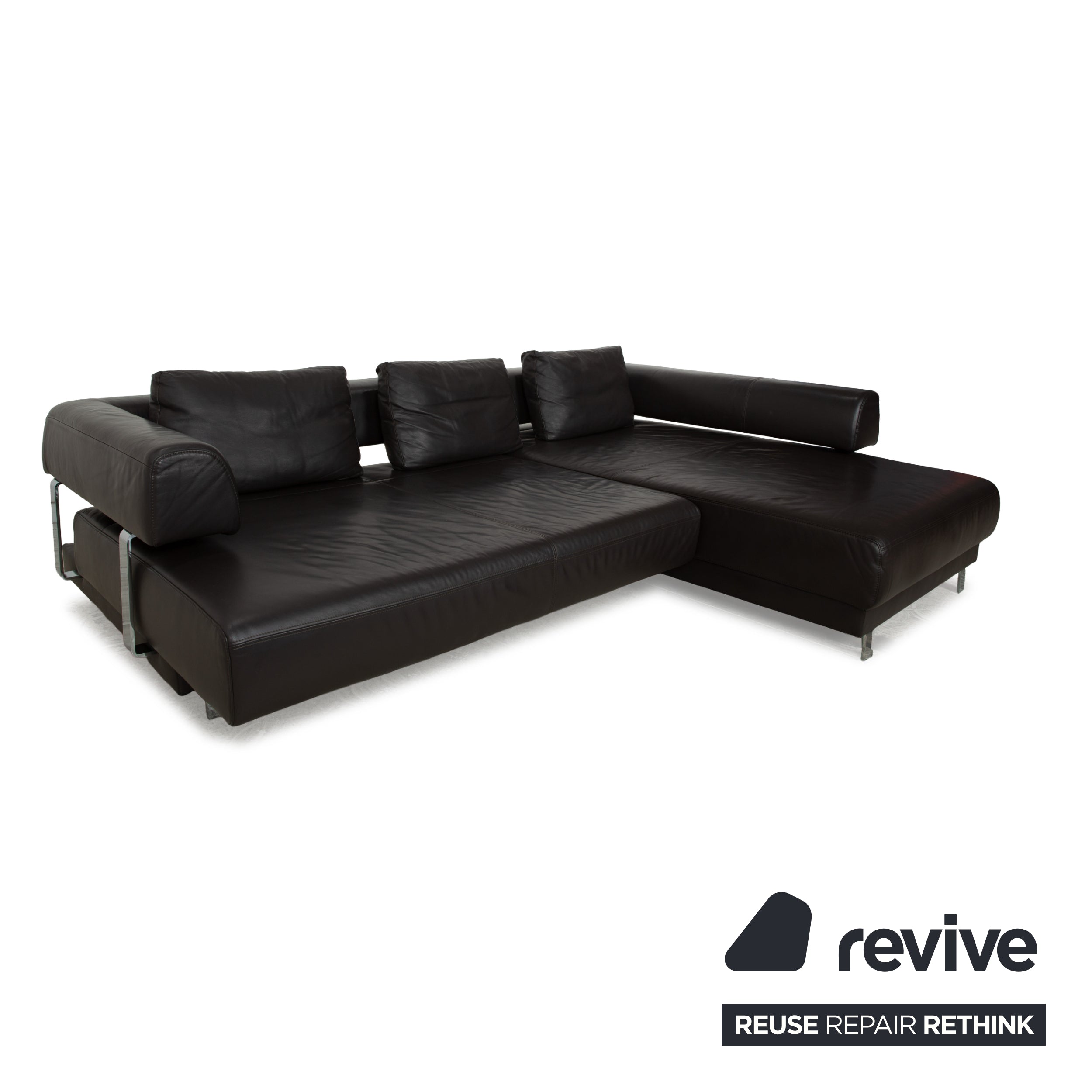 Ewald Schillig Brand Face Leather Corner Sofa Brown Dark Brown Recamiere Right Manual Function Sofa Couch