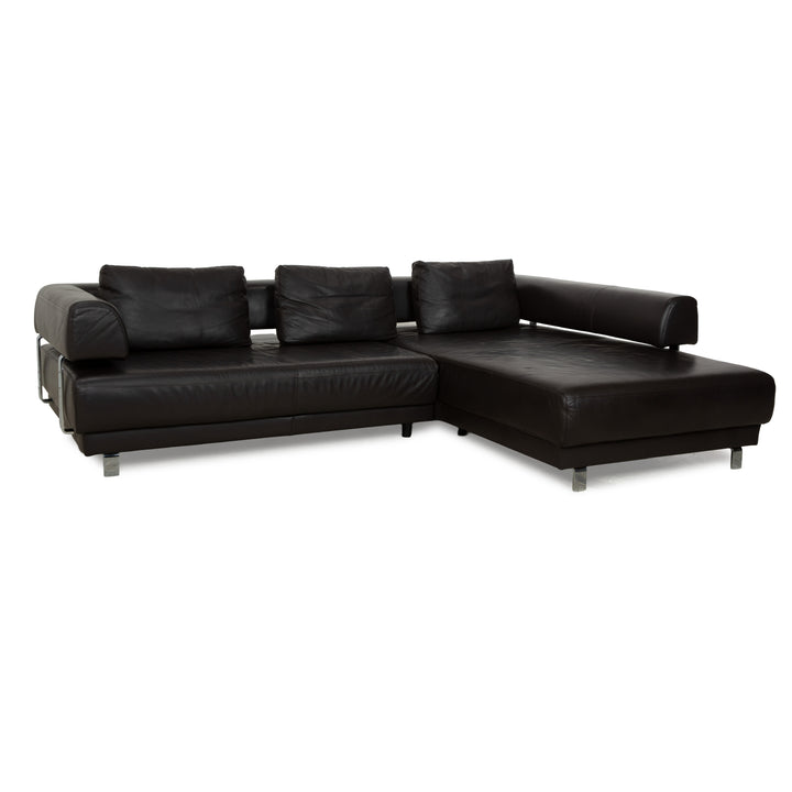 Ewald Schillig Brand Face Leather Corner Sofa Brown Dark Brown Recamiere Right Manual Function Sofa Couch