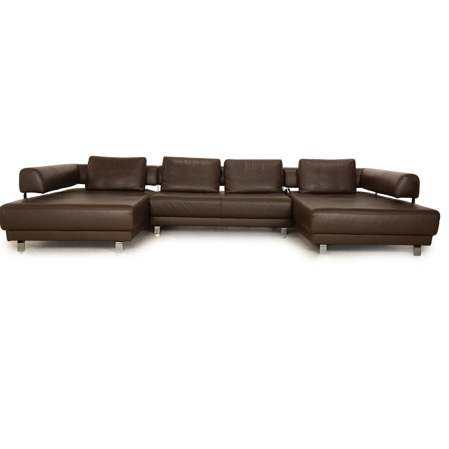 Ewald Schillig Brand Face Leather Corner Sofa Brown Electric Function Sofa Couch