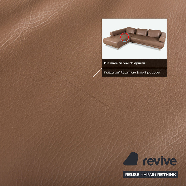 Ewald Schillig Brand Face Leather Corner Sofa Brown Cappuccino Coffee Récamière left