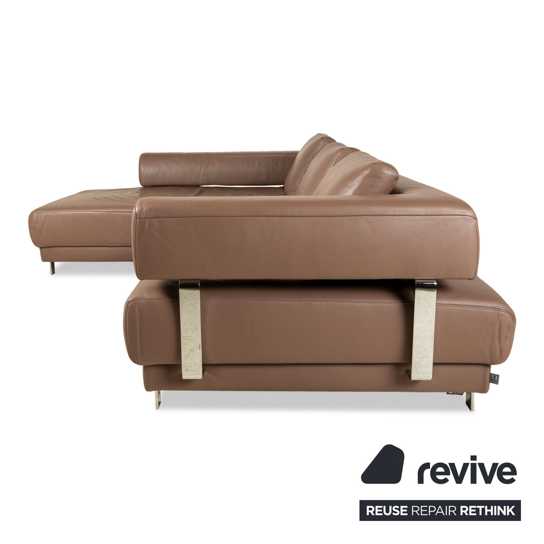 Ewald Schillig Brand Face Leather Corner Sofa Brown Cappuccino Coffee Récamière left