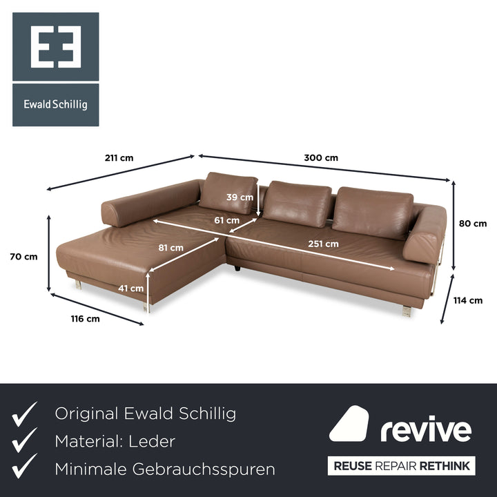 Ewald Schillig Brand Face Leather Corner Sofa Brown Cappuccino Coffee Récamière left