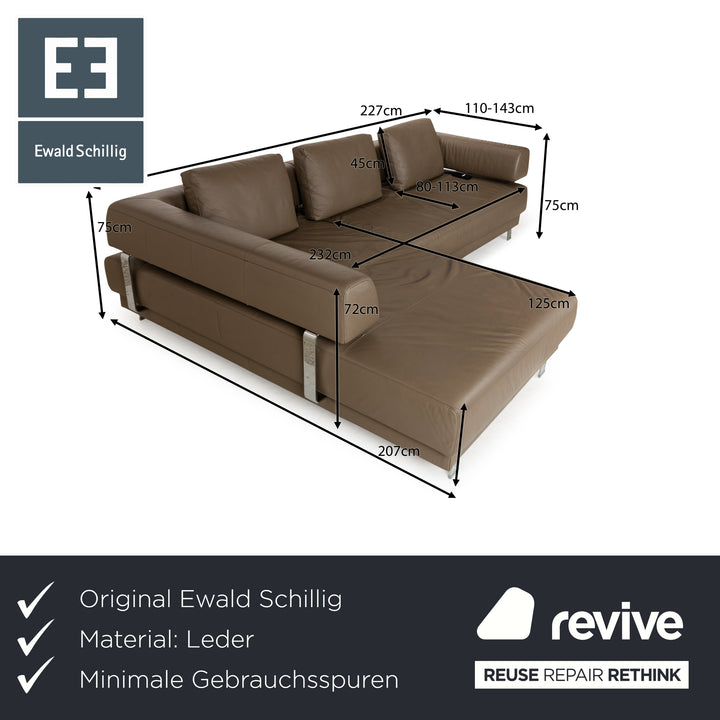 Ewald Schillig Brand Face Leder Ecksofa Braun Grau Récamiere Links elektr. Funktion Sofa Couch