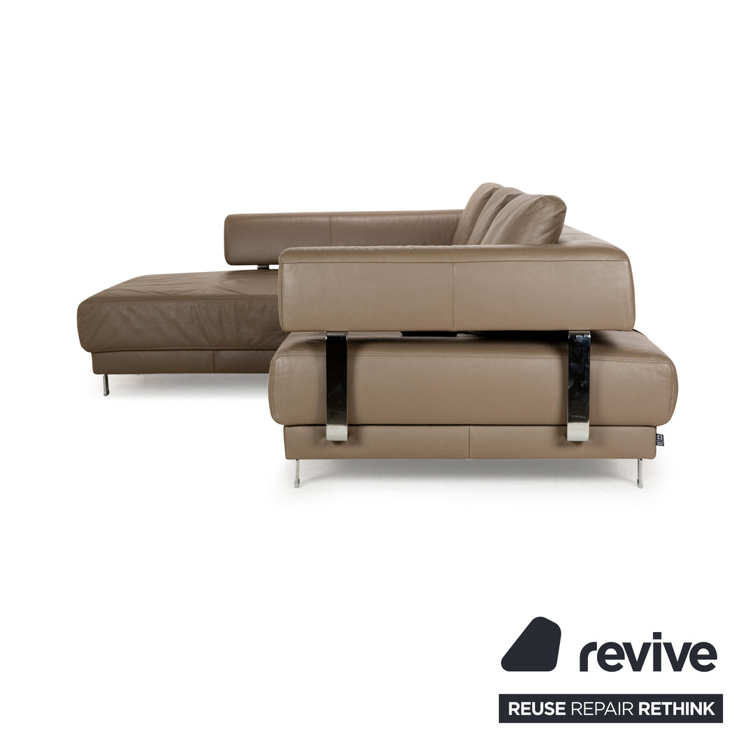 Ewald Schillig Brand Face Leder Ecksofa Braun Grau Récamiere Links elektr. Funktion Sofa Couch