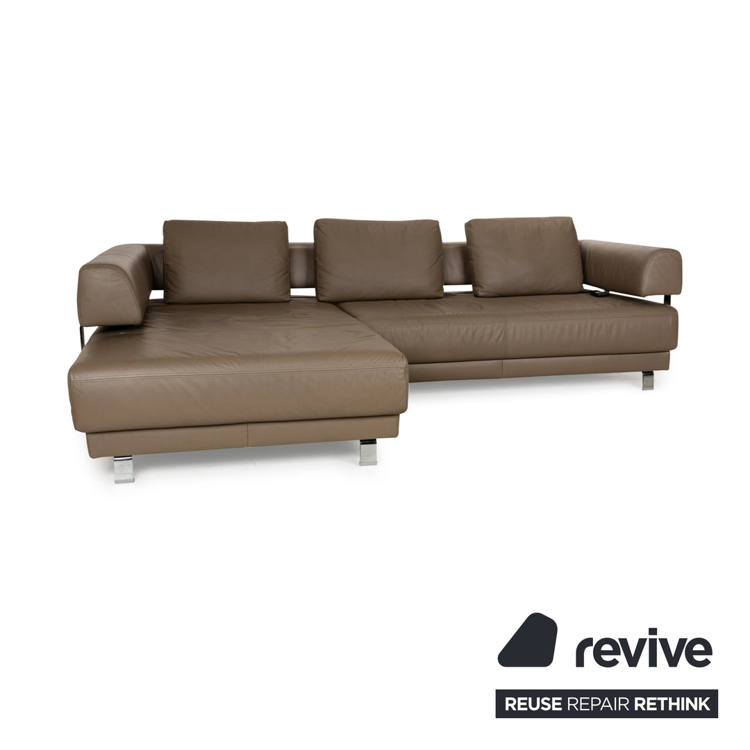 Ewald Schillig Brand Face Leder Ecksofa Braun Grau Récamiere Links elektr. Funktion Sofa Couch