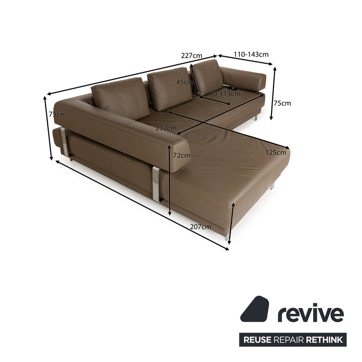 Ewald Schillig Brand Face Leder Ecksofa Braun Grau Récamiere Links elektr. Funktion Sofa Couch