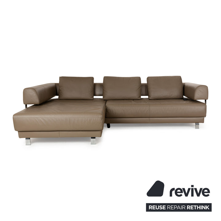 Ewald Schillig Brand Face Leder Ecksofa Braun Grau Récamiere Links elektr. Funktion Sofa Couch