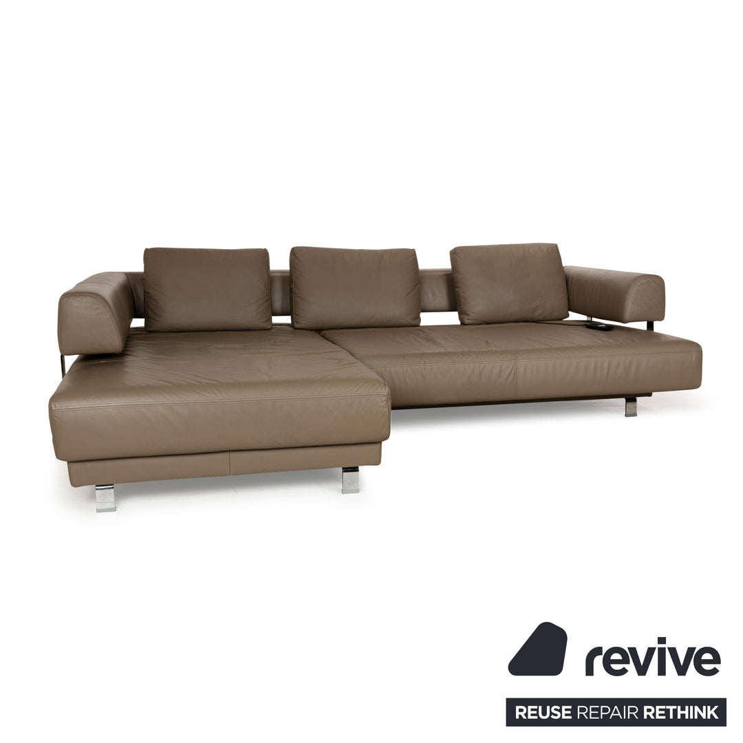 Ewald Schillig Brand Face Leder Ecksofa Braun Grau Récamiere Links elektr. Funktion Sofa Couch