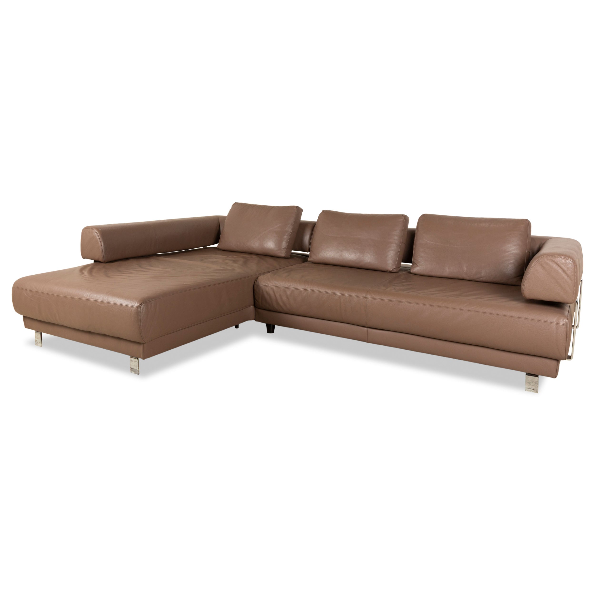 Ewald Schillig Brand Face Leather Corner Sofa Brown Cappuccino Coffee Récamière left