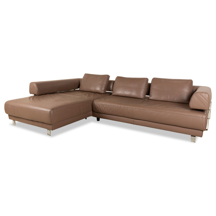 Ewald Schillig Brand Face Leather Corner Sofa Brown Cappuccino Coffee Récamière left