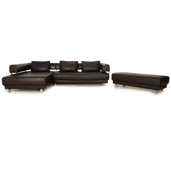 Ewald Schillig Brand Face Leather Corner Sofa Brown Recamiere Left Cappuccino Electric Function