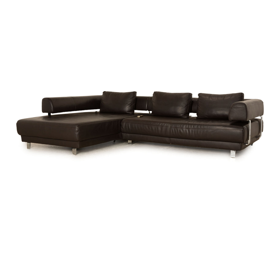 Ewald Schillig Brand Face Leather Corner Sofa Brown Recamiere Left Cappuccino Electric Function