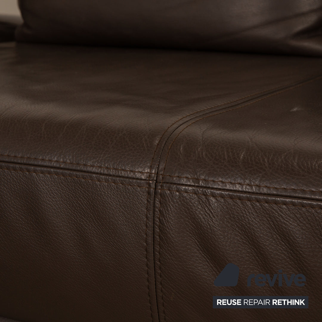 Ewald Schillig Brand Face Leather Corner Sofa Brown Recamiere Left manual function