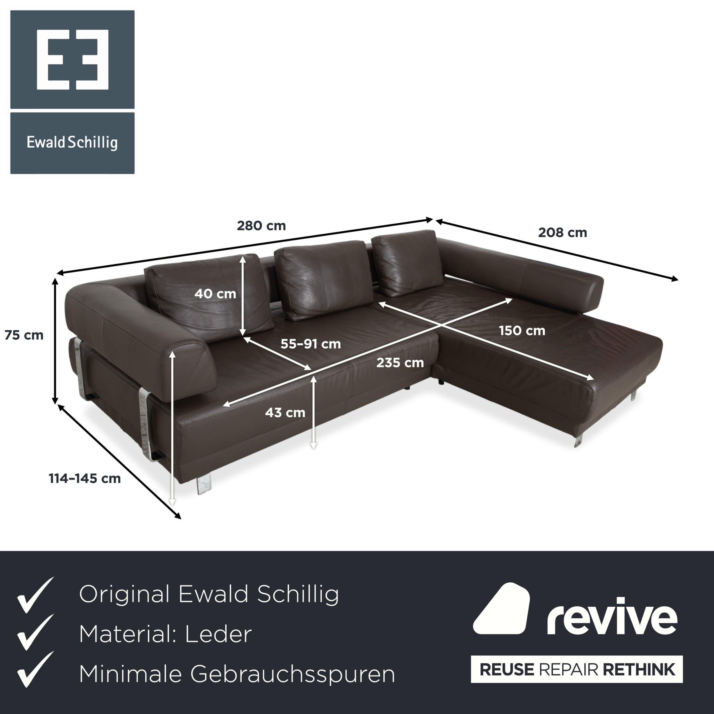 Ewald Schillig Brand Face Leder Ecksofa Braun Sofa Couch elektrische Funktion