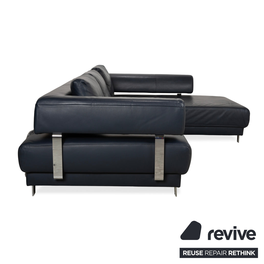 Ewald Schillig Brand Face Leder Ecksofa Dunkelblau elektrische Funktion Sofa Couch