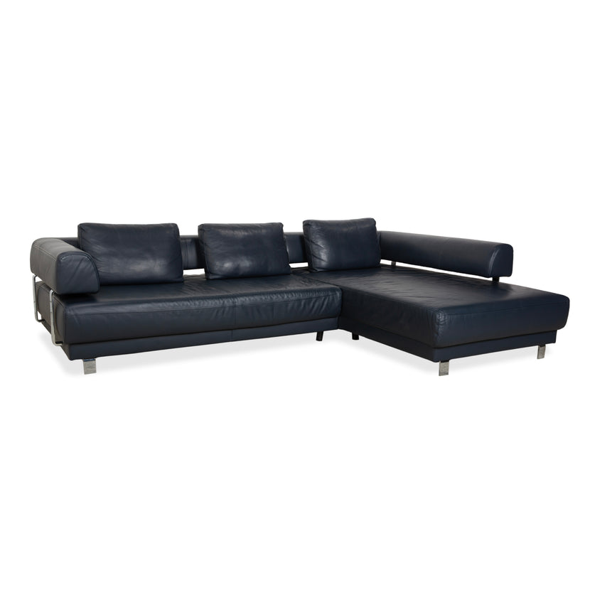 Ewald Schillig Brand Face Leather Corner Sofa Dark Blue Electric Function Sofa Couch