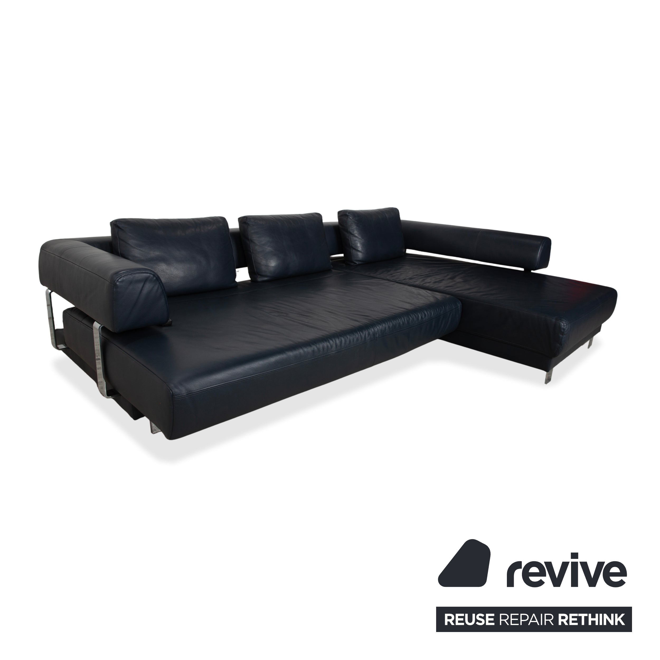 Ewald Schillig Brand Face Leder Ecksofa Dunkelblau elektrische Funktion Sofa Couch