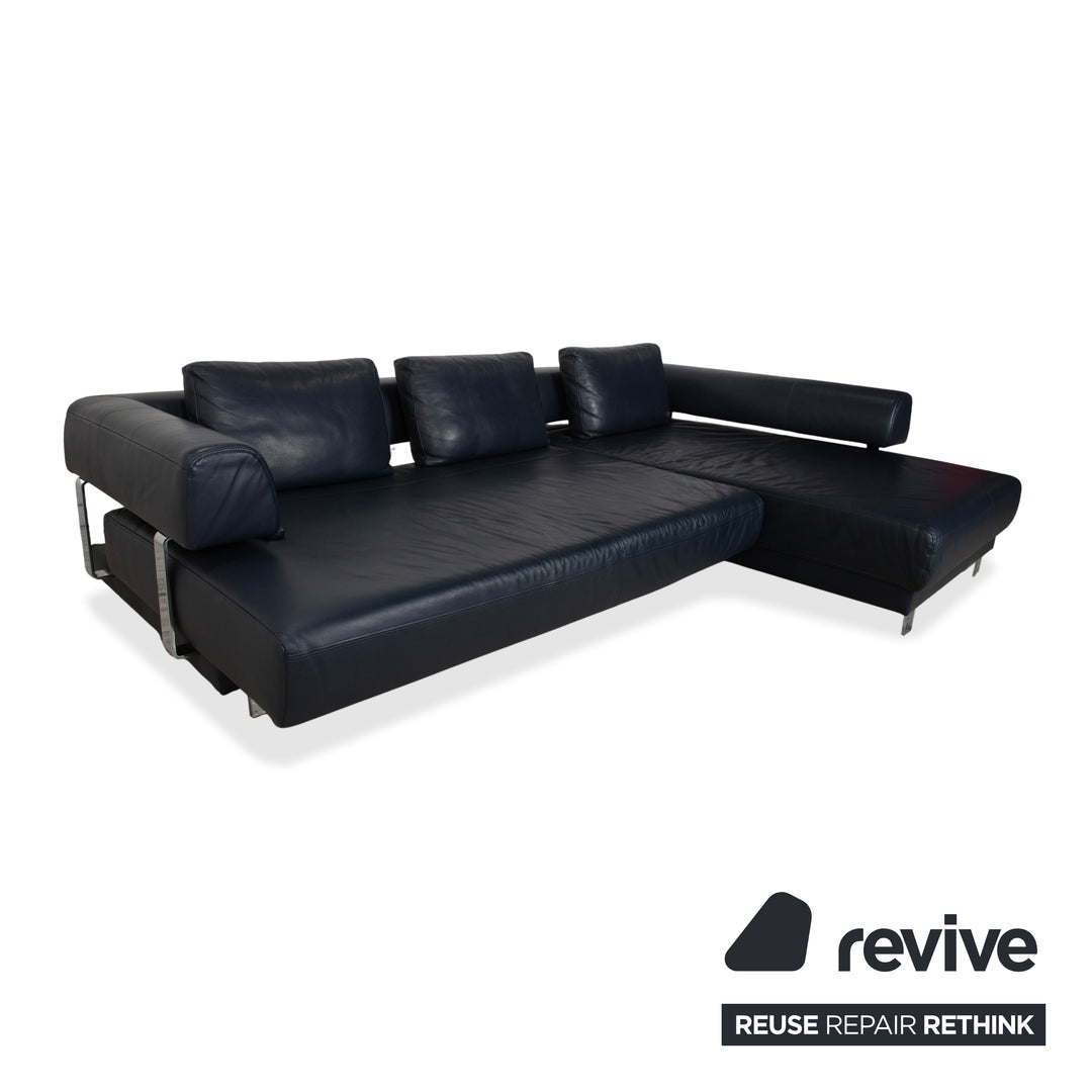Ewald Schillig Brand Face Leder Ecksofa Dunkelblau elektrische Funktion Sofa Couch