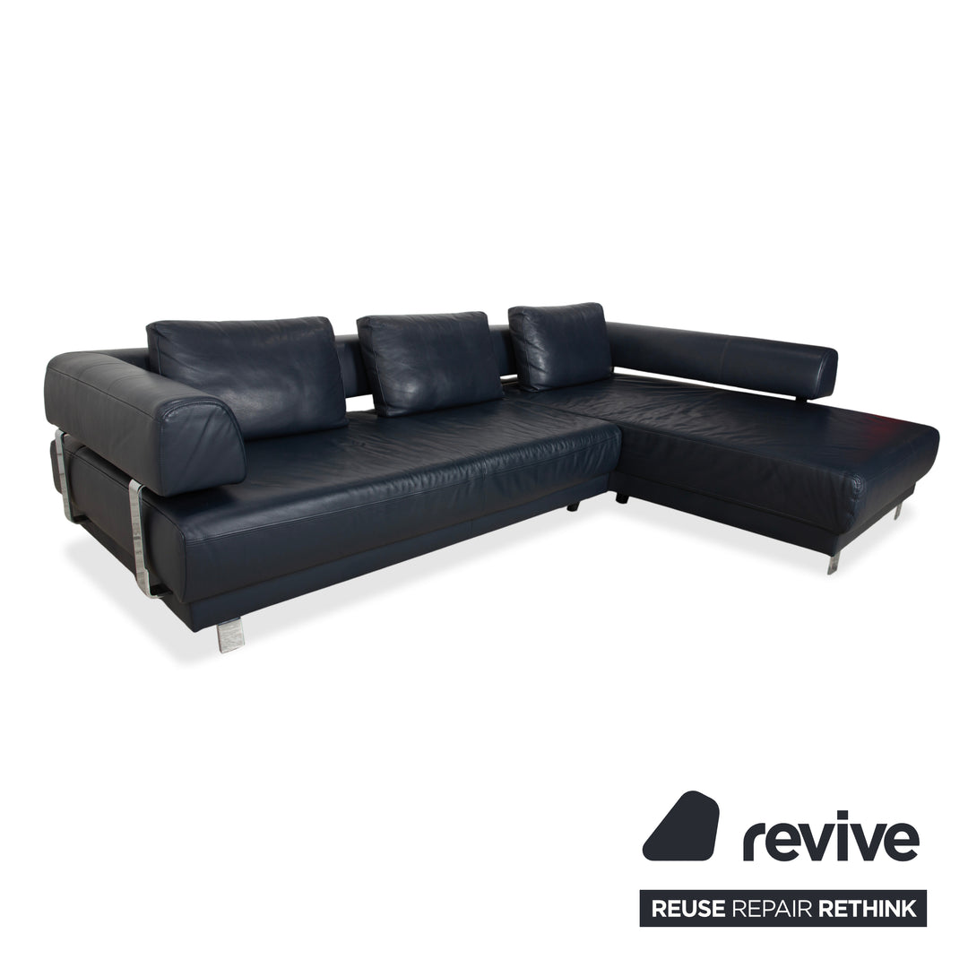 Ewald Schillig Brand Face Leder Ecksofa Dunkelblau elektrische Funktion Sofa Couch