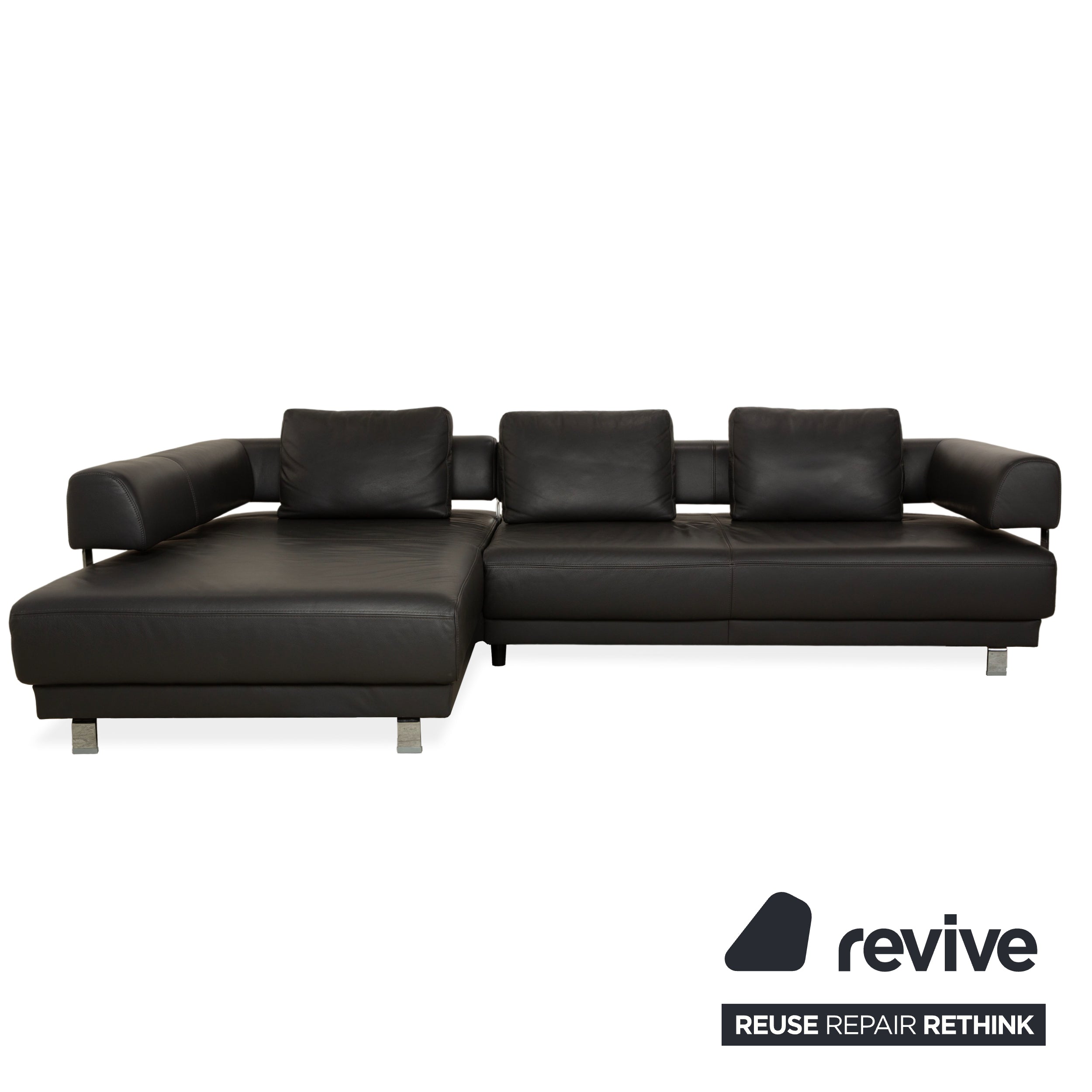 Canapé d'angle en cuir Ewald Schillig Brand Face gris foncé marron ardoise chaise longue canapé gauche