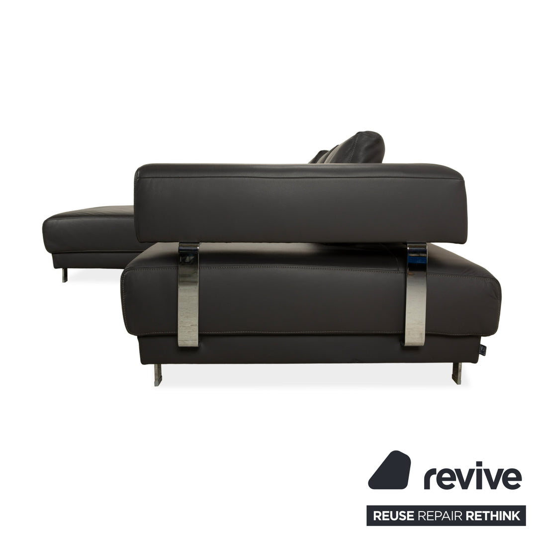 Ewald Schillig Brand Face Leder Ecksofa Dunkelgrau Schiefer braun Recamiere links Sofa Couch