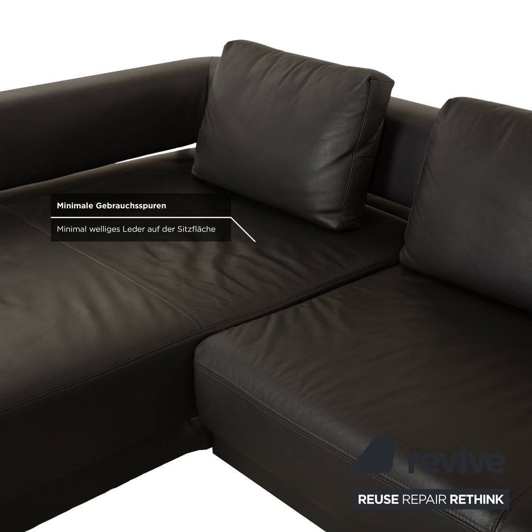 Ewald Schillig Brand Face Leder Ecksofa Dunkelgrau Schiefer braun Recamiere links Sofa Couch