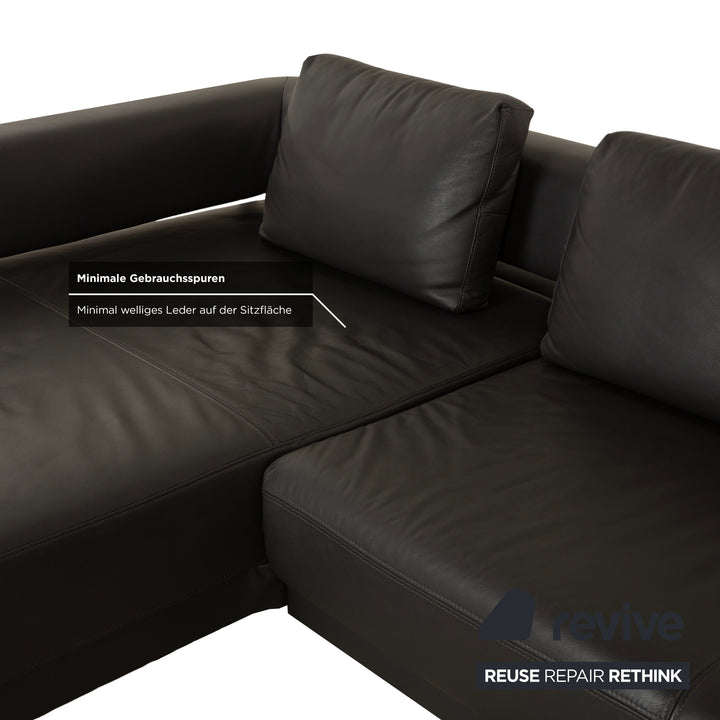 Ewald Schillig Brand Face Leder Ecksofa Dunkelgrau Schiefer braun Recamiere links Sofa Couch