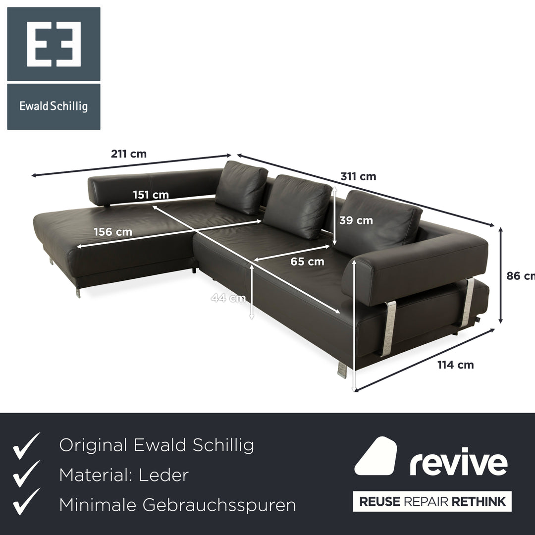Ewald Schillig Brand Face Leder Ecksofa Dunkelgrau Schiefer braun Recamiere links Sofa Couch