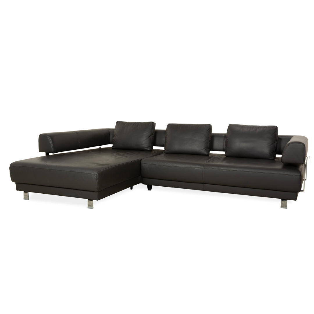 Ewald Schillig Brand Face Leder Ecksofa Dunkelgrau Schiefer braun Recamiere links Sofa Couch