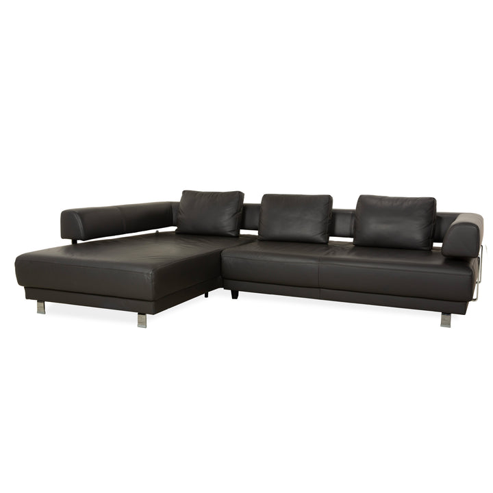 Ewald Schillig Brand Face Leder Ecksofa Dunkelgrau Schiefer braun Recamiere links Sofa Couch