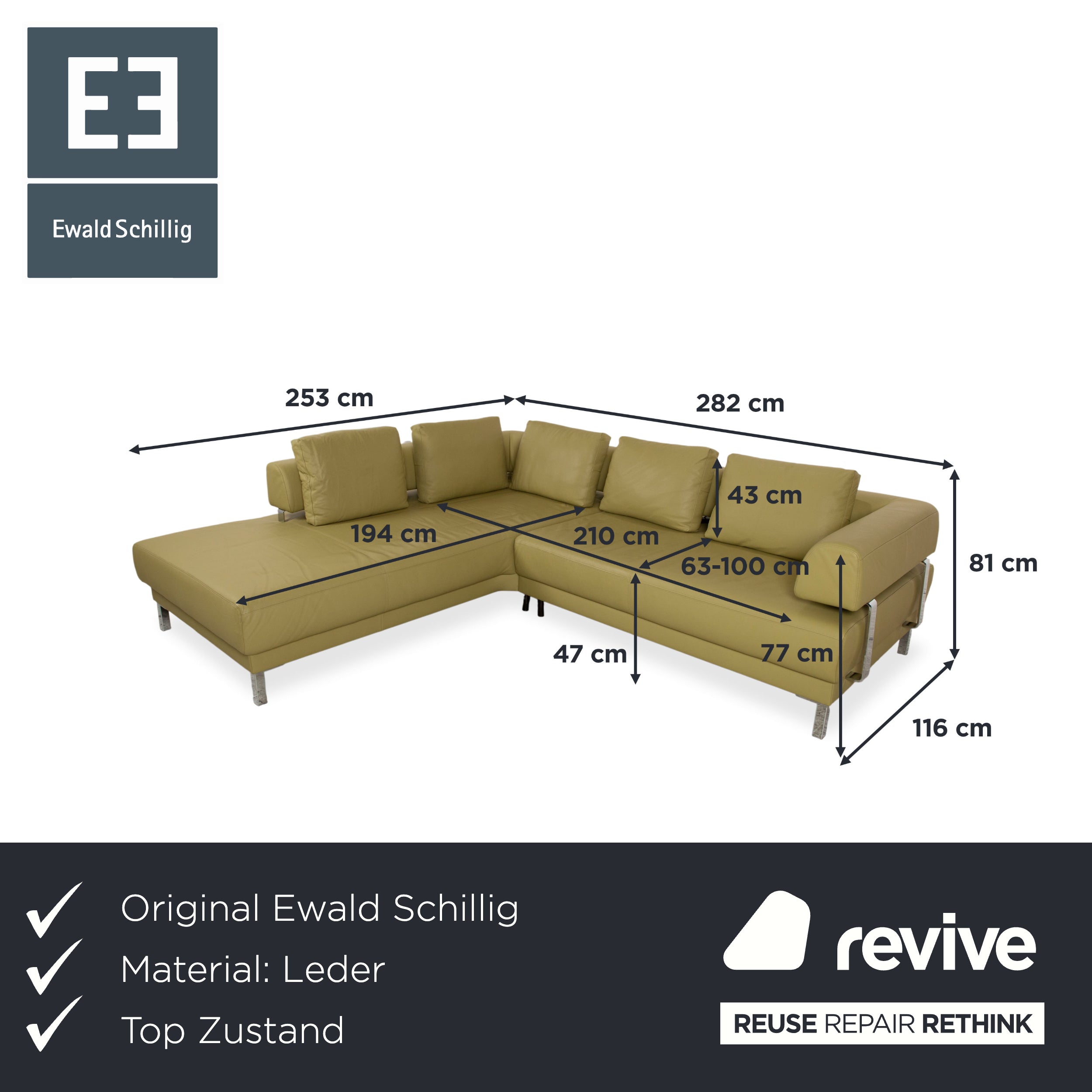 Ewald Schillig Brand Face Leather Corner Sofa Green Electric Function Sofa Couch