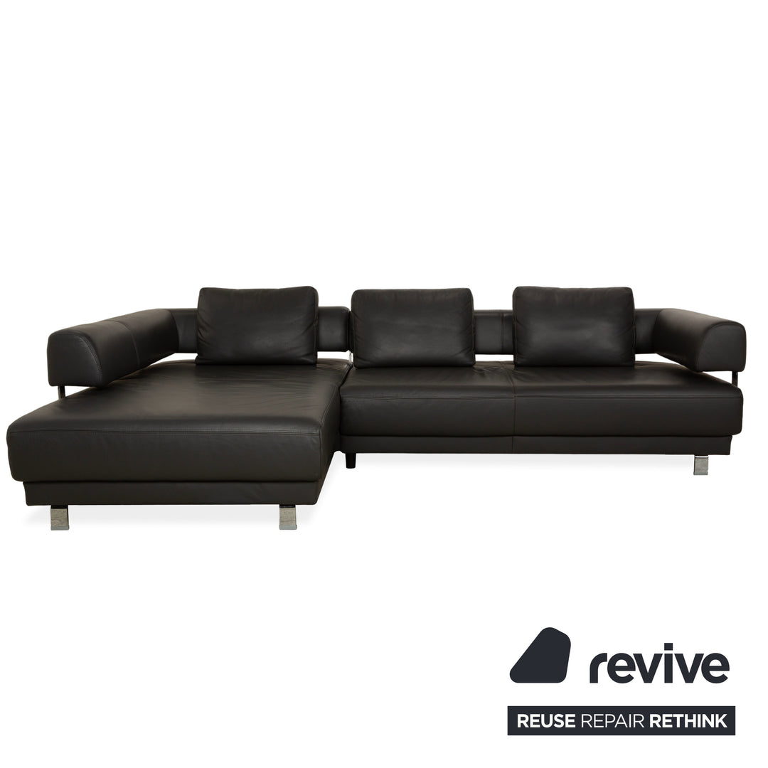 Ewald Schillig Brand Face Leder Ecksofa Hocker Garnitur Dunkelgrau Schiefer braun Recamiere links Sofa Couch