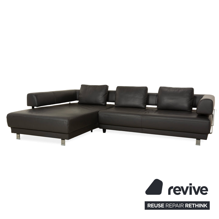 Ewald Schillig Brand Face leather corner sofa stool set dark grey slate brown chaise longue left sofa couch