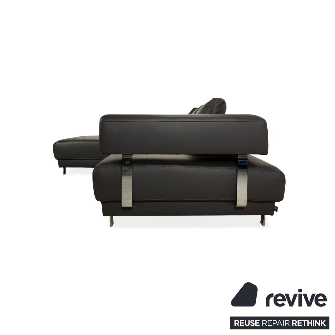 Ewald Schillig Brand Face Leder Ecksofa Hocker Garnitur Dunkelgrau Schiefer braun Recamiere links Sofa Couch