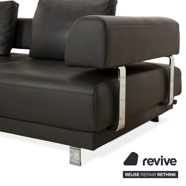 Ewald Schillig Brand Face Leder Ecksofa Hocker Garnitur Dunkelgrau Schiefer braun Recamiere links Sofa Couch