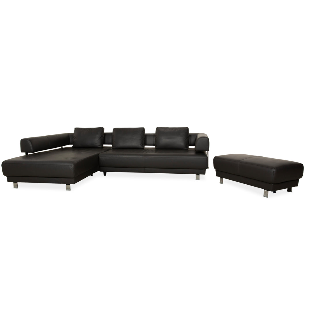 Ewald Schillig Brand Face Leder Ecksofa Hocker Garnitur Dunkelgrau Schiefer braun Recamiere links Sofa Couch