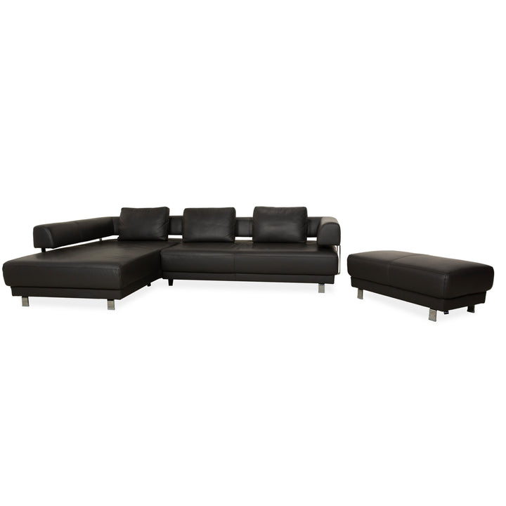 Ewald Schillig Brand Face Leder Ecksofa Hocker Garnitur Dunkelgrau Schiefer braun Recamiere links Sofa Couch