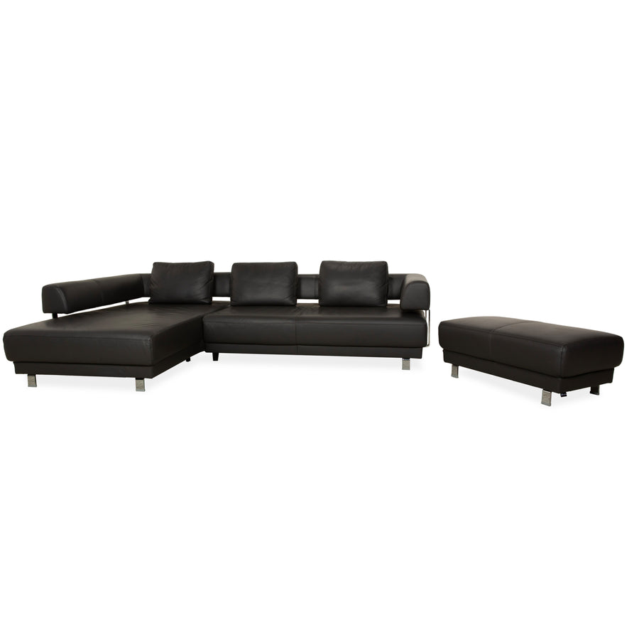 Ewald Schillig Brand Face Leder Ecksofa Hocker Garnitur Dunkelgrau Schiefer braun Recamiere links Sofa Couch