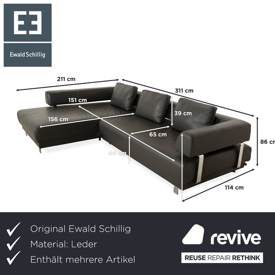Ewald Schillig Brand Face Leder Ecksofa Hocker Garnitur Dunkelgrau Schiefer braun Recamiere links Sofa Couch