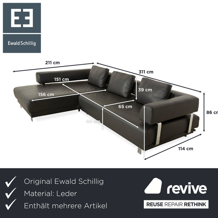 Ewald Schillig Brand Face Leder Ecksofa Hocker Garnitur Dunkelgrau Schiefer braun Recamiere links Sofa Couch