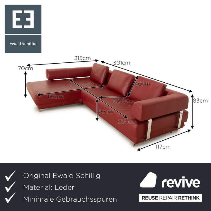 Ewald Schillig Brand Face Leather Corner Sofa Red Wine Red Recamiere Left Sofa Couch manual function