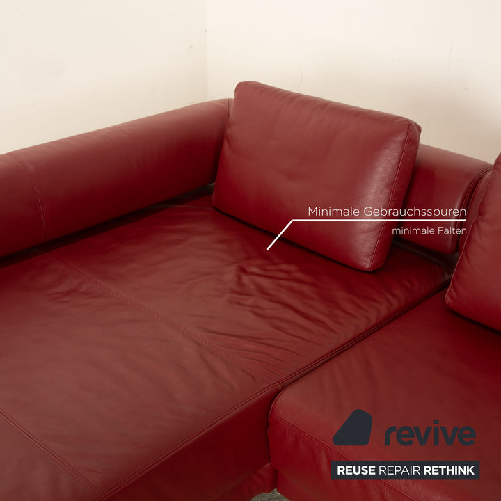 Ewald Schillig Brand Face Leather Corner Sofa Red Wine Red Recamiere Left Sofa Couch manual function