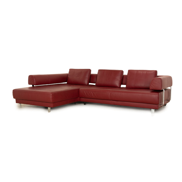 Ewald Schillig Brand Face Leather Corner Sofa Red Wine Red Recamiere Left Sofa Couch manual function