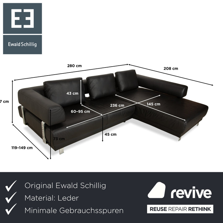 Ewald Schillig Brand Face Leder Ecksofa Schwarz elektrische Funktion Recamiere rechts Sofa Couch